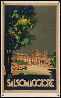 4h104 SALSOMAGGIORE linen 25x39 Italian travel poster 1927 art of the spa town & visitors, rare!