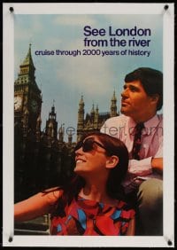 4h091 SEE LONDON FROM THE RIVER linen 20x30 English travel poster 1970s cruise 2000 years of history!
