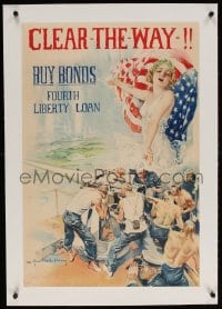 4h084 CLEAR THE WAY linen 20x30 WWI war poster 1918 great Howard Chandler Christy art, buy bonds!