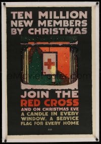 4h087 JOIN THE RED CROSS linen 20x30 WWI war poster 1917 Britton art of candle in window, rare!