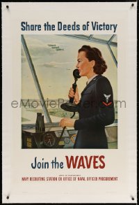 4h081 JOIN THE WAVES linen 27x42 WWII war poster 1943 Falter art of female officer w/ radio, rare!