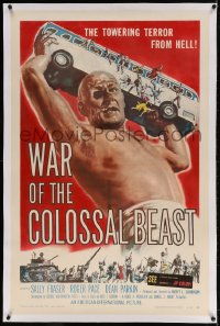 4h385 WAR OF THE COLOSSAL BEAST linen 1sh 1958 Albert Kallis art of the towering terror from Hell!