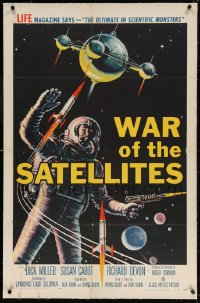 4h386 WAR OF THE SATELLITES linen 1sh 1958 the ultimate in scientific monsters, cool astronaut art!