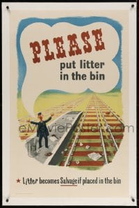 4h082 PLEASE PUT LITTER IN THE BIN linen 25x40 English WWII war poster 1940s trash becomes salvage!
