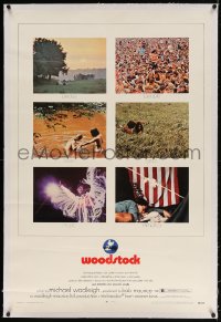 4h394 WOODSTOCK linen 1sh 1970 six images of the most famous epic rock & roll concert!