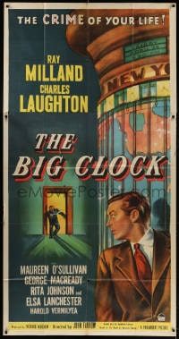 4j003 BIG CLOCK 3sh 1948 Ray Milland in the most savage manhunt in history, different art, rare!