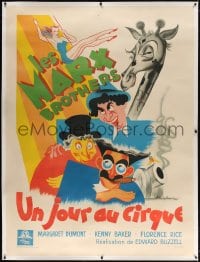 4j107 AT THE CIRCUS linen French 1p 1949 Poissonnie art of Groucho, Chico & Harpo Marx, ultra rare!