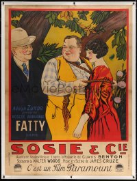 4j114 FAST FREIGHT linen French 1p 1922 Bernard art of Fatty Arbuckle, banned due to scandal, rare!