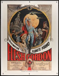 4j117 FLESH GORDON linen French 1p 1975 sexy spoof, wacky erotic super hero art by George Barr!