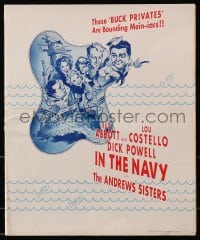 4j249 IN THE NAVY pressbook 1941 Bud Abbott & Lou Costello as sailors & the Andrews Sisters, rare!