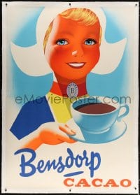 4j223 BENSDORP linen 47x67 Swiss advertising poster 1956 art of pretty girl with hot cocoa!
