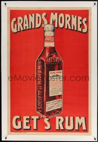 4j232 GRANDS MORNES GET'S RUM linen 31x46 French advertising poster 1900s art of liquor bottle!