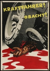 4j038 KRAFTFAHRER OBACHT 33x47 German special poster 1930 graphic Ludwig Hohlwein car accident art!