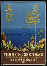4j039 HAMBURG AMERICA LINE 34x47 German travel poster 1930s Anton art of Atlantic Islands!