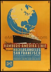 4j041 HAMBURG AMERICA LINE Los Angeles 33x47 German travel poster 1932 Anton art of cargo ship!