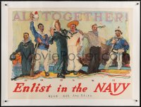 4j195 ALL TOGETHER ENLIST IN THE NAVY linen 32x43 WWI war poster 1917 Reuterdahl art of sailors!