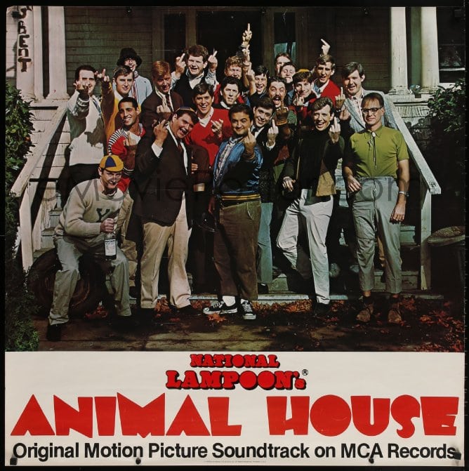: 4j027 ANIMAL HOUSE 36x36 music poster 1978 John Belushi &  cast giving the finger, rare & rejected!
