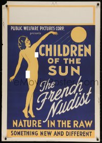 4k015 CHILDREN OF THE SUN 1sh 1934 art of French Nudist, nature in the raw, new & different!