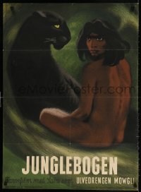 4k055 JUNGLE BOOK Danish 1946 best art of Mowgli & Bagheera the panther by Aage Sikker-Hansen!
