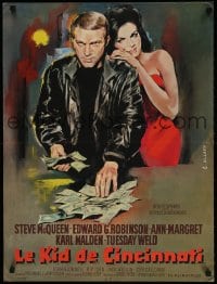 4k047 CINCINNATI KID French 23x30 1966 Allard art of poker pro Steve McQueen & sexy Ann-Margret!