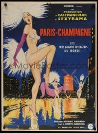 4k048 PARIS-CHAMPAGNE French 23x32 1962 Sinclare art of sexy near-naked Moulin Rouge showgirls!