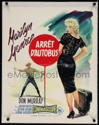 4k034 BUS STOP French 18x22 1956 Geleng art of Don Murray w/lasso & sexy Marilyn Monroe, rare!