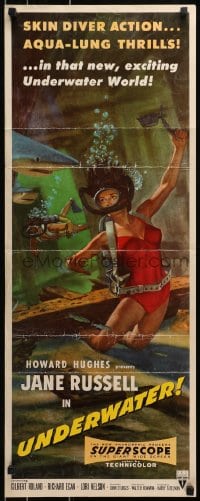 4k143 UNDERWATER insert 1955 Howard Hughes, artwork of sexiest skin diver Jane Russell!