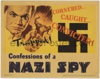 4k222 CONFESSIONS OF A NAZI SPY LC 1939 cool image of giant Edward G. Robinson grabbing tiny Nazis!