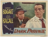 4k226 DARK PASSAGE LC #3 1947 c/u of Humphrey Bogart held at gunpoint by Clifton Young, film noir!
