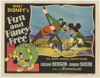 4k240 FUN & FANCY FREE LC #4 1947 Mickey & Goofy try to help Donald on ground, Walt Disney cartoon!