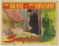 4k322 SUSPICION LC 1941 Alfred Hitchcock, Cary Grant stares down at Joan Fontaine in bed, rare!