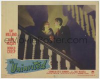 4k335 UNINVITED LC #3 1944 Ray Milland & Barbara Everest w/ flashlight on stairs of haunted house!