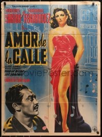 4k103 AMOR DE LA CALLE Mexican poster 1950 Espert art of sexy Mercedes Barba & Fernandez, rare!