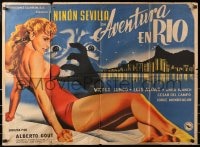 4k104 AVENTURA EN RIO Mexican poster 1953 Renau art of of hand grabbing sexy Ninon Sevilla, rare!