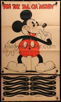 4k128 MICKEY MOUSE 18x30 game poster 1930s cool Pin the Tail on Mickey birthday party game, rare!