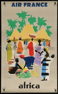 4k086 AIR FRANCE AFRICA 24x39 French travel poster 1959 colorful Jean Even art of villagers, rare!