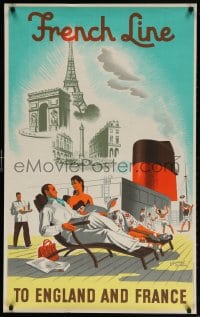 4k089 COMPAGNIE GENERALE TRANSATLANTIQUE 25x39 French travel poster 1950s Edouard Collin art, rare!