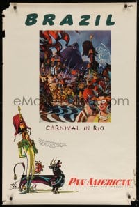 4k094 PAN AMERICAN BRAZIL 28x42 travel poster 1950s Prescott art of Carnival in Rio, very rare!