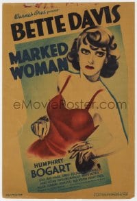 4k146 MARKED WOMAN mini WC 1937 art of sexy bad Bette Davis, Humphrey Bogart, ultra rare!