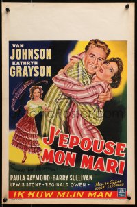 4p231 GROUNDS FOR MARRIAGE Belgian 1952 cool art of Van Johnson & pretty opera singer Kathryn Grayson!