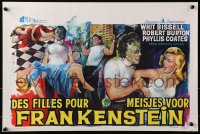 4p233 I WAS A TEENAGE FRANKENSTEIN Belgian 1957 wonderful art of monster + grabbing sexy girl!