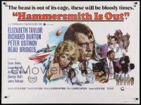 4p316 HAMMERSMITH IS OUT British quad 1972 Elizabeth Taylor, Richard Burton, Ustinov, Beau Bridges!