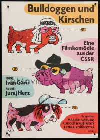4p444 BULLDOGS & CHERRIES East German 23x32 1982 completely different art of wacky dogs!