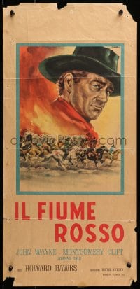 4p379 RED RIVER Italian locandina R1963 different Casaro artwork of John Wayne, Howard Hawks classic