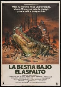 4p517 ALLIGATOR Spanish 1981 cool different artwork of giant alligator breaking through street!