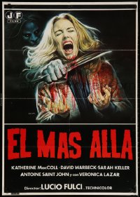 4p524 BEYOND Spanish 1981 wild gruesome horror slashed throat art, directed by Lucio Fulci!