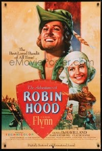 4r512 ADVENTURES OF ROBIN HOOD 1sh R1989 great Rodriguez art of Errol Flynn & Olivia De Havilland!