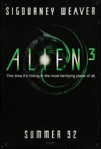 4r515 ALIEN 3 teaser 1sh 1992 Sigourney Weaver, 3 times the danger, 3 times the terror!