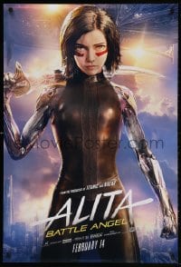 4r516 ALITA: BATTLE ANGEL style B teaser DS 1sh 2019 cool image of the CGI character with sword!