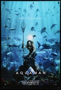 4r526 AQUAMAN teaser DS 1sh 2018 DC, Jason Mamoa in title role with great white sharks and more!